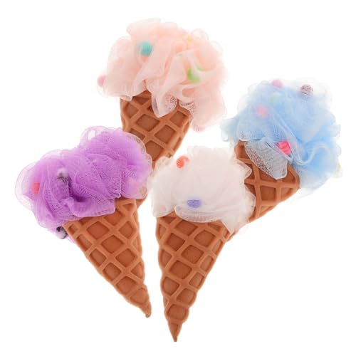 SAFIGLE 4 Piezas Esponjas de Baño Forma de Helado para Esponjas Exfoliantes y Decorativas para Ducha y Baño Infantil Colores Blanco Azul y Rosa