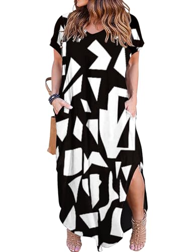Kancystore Women's Plus Size Dresses Summer Casual Loose Pocket Short Sleeve Slits Long Maxi Dress XL-5X