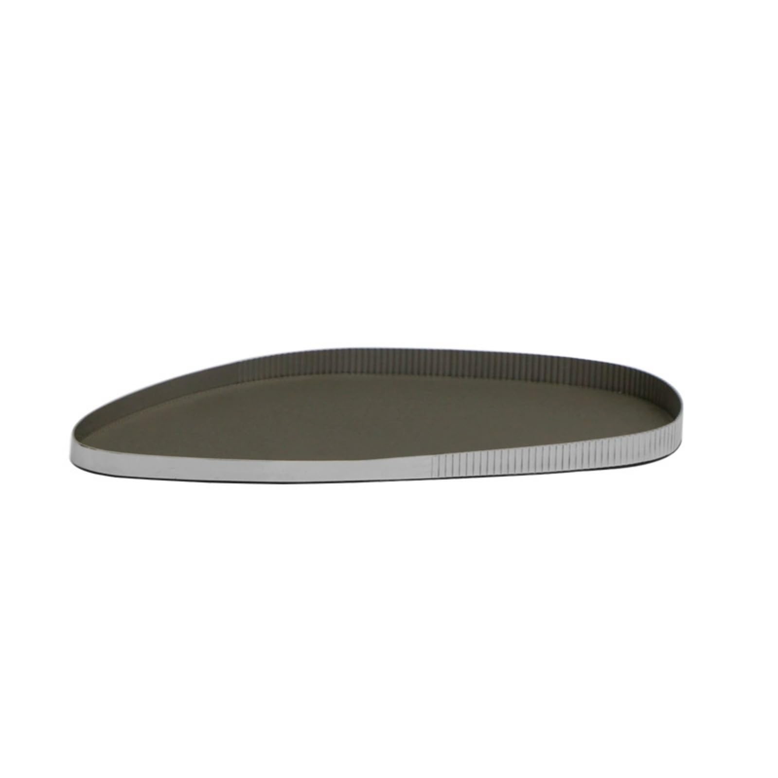 Yajuyi Bandeja Espejada Bandeja Decorativa Bandeja Organizadora Bandeja Ovalada Bandeja de Servir con Combinación Moderna de Metal y Cuero Fácil de Limpiar, Gris, 36.5 19.5 2cm