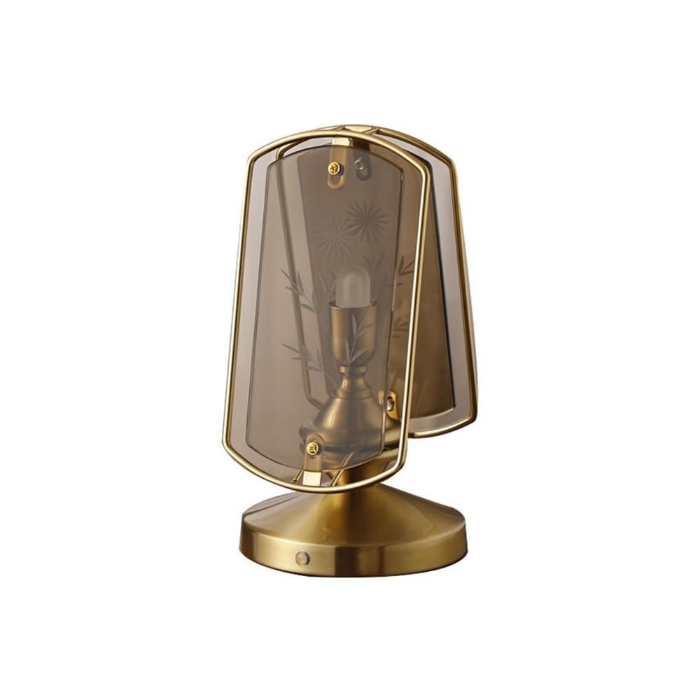 Lámpara de noche moderna para dormitorio, Lámpara de mesa francesa retro de vidrio tallado y hierro forjado, iluminación interior de bajo consumo con LED dorados. , para oficina, sala de estar, noche