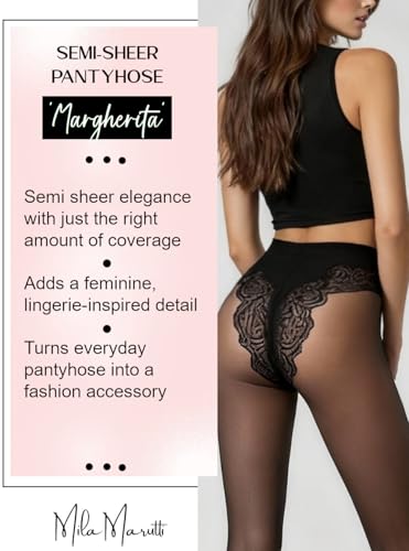 Mila Marutti Sheer Tights for Women | French Bikini Cut Pantyhose Stockings | Silky Nylons - Made in EU3
