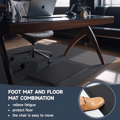 Image of Nuanchu 2 Pcs Large Hard Floor Chair Mat and Anti Fatigue Mat Set Desk Rug for Rolling Chair on Hardwood Non Slip Anti Fatigue Rug for Standing Work Office Kitchen(74 x 59 Inches,29 x 17 Inches)