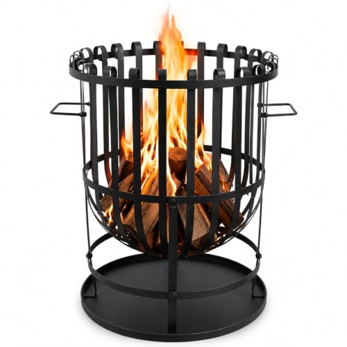 Robuster Feuerkorb Feuerstelle Eisen 55x40 cm Feuerschale mit Bodenplatte Ideal für Lagerfeuer, Garten & auf der Terrasse & HLKauf-Block