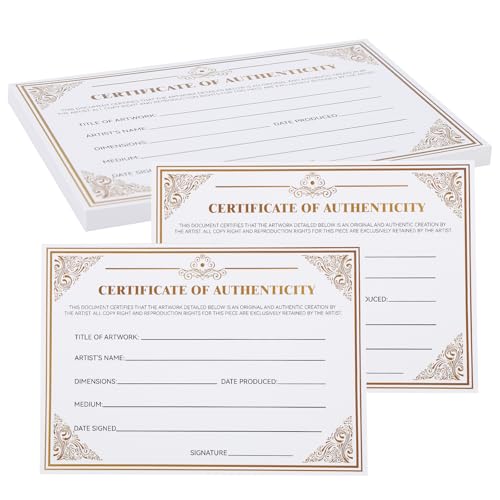 24 Pieces 5 x 7 Inch Certificate of Authenticity for Artwork Premium Certificates for Certificate Holders Valuations Collectibles Artwork Gifts for Artists Artisans Handicraft Worker