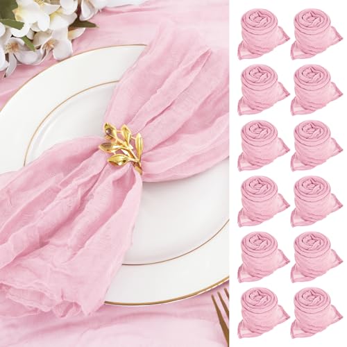 30 Pcs Pink Cheesecloth Napkin Gauze Napkin 20IN Boho Cheesecloth Napkin Bulk for Party, Wedding, Reception, Bridal Shower Table Decorations - Pink