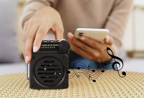 Image of Fire Turtle Pocket Blast FM Radio with Bluetooth Speaker with Powerful Sound,FM Recording, Antenna, 6w-12 Hours (USB Charging) and Number Pad (AUX, SD Card, USB Input) (Mini Retro Black)