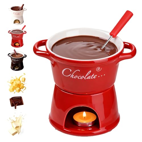 Chocolate Fondue Mug with Forks, Ceramic Chocolate Melting Cup Mini Cheese Melting Cup, Tealight Warmer Pot Set Fondue Mug for Butter Candy Caramel
