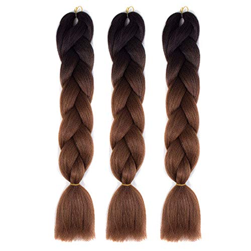 Feibin 全30色 ウィッグ エクステンション 3本セット ブレイズ 編み込み グラデーション 三つ編み ヘアアクセサリー 盛りアップ つけウィッグ かつら 毛束 ウィッグ つけ毛 ヘアアクササリー ヒップ ホップ レゲエ ダンス ヘアアレンジ(22#ブラウン)