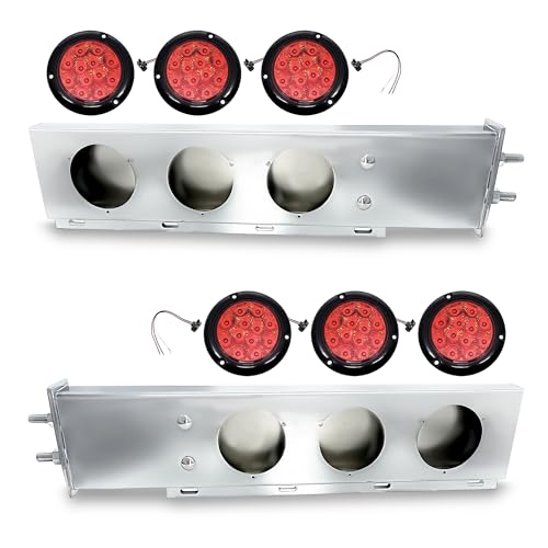 Image of TORQUE Mud Flap Hanger for Semi Trucks 2-1 /2 inch Bolt Spacing 30 inch Chrome, Spring Loaded, Straight, Right Left Included, Light Bar Tail Light Box, 6 LED Lights Included (1 x TRMFH308 + 6 x TR56114)