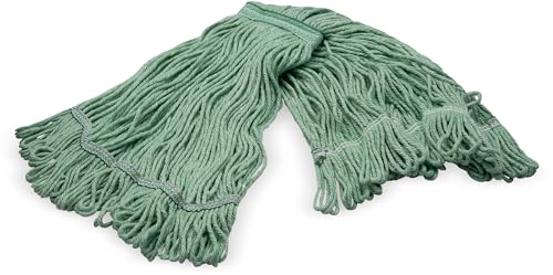Image of SPARTA Flo-Pac Acrylic Mop Head, Loop-Ended, Narrow Band with 1 inch Green Band for Organized Cleaning, Medium, Green, (Pack of 12)