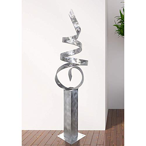 Statements2000 60-Inch Large Abstract Metal Sculpture By Jon Allen, Metal Yard Statue, Silver Sea Breeze 24 With Silver Base #TOP4