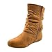 ABSOLEX Women Suede Fashion Slouch Mid Calf Low Heel Casual Slip On Ankle Bootie, Tan, 8
