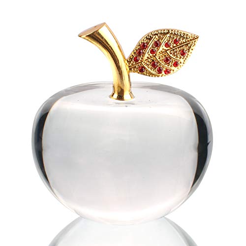 Image of BONAKULA Glazed Crystal Glass Apple Figurine Ornament Paperweight Gift Desktop Decor (Clear)