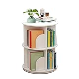 BILPIKOGoo Rotating Bookshelf 360 Display 2 Tier Floor Standing Bookcase White Storage Rack Stackabl