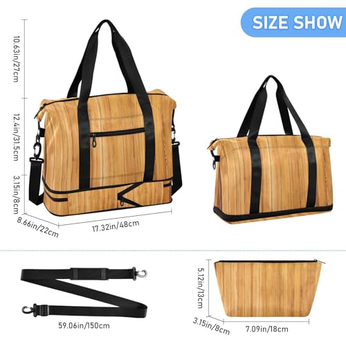 Brown Wood Grain Gym Bag Sports Duffel Bags with Toiletry Bag for Gym Waterproof3