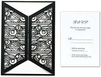 Intricutz Laser Cut Art Deco Gatefold Invitation Kit with Envelopes, 25-Pack (ARTDECOBLK80PRTW80ENV)
