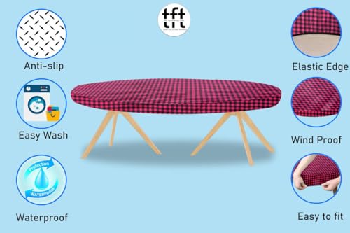 Image of The Furnishing Tree Elastic Oval Dining Table Cover WxL 36x48 in Inches Polyester Checkered Pattern Maroon