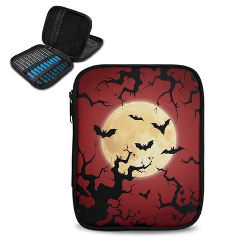 Kathyboom Empty Crochet Hook Case Halloween Bat Moon Crochet Hook Organizer Case Stand Up-Corchet Organizer - Crochet Hook Holder for Crochet Needles, Crochet Accessories