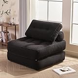 Litbird Canapé Lit 4 en 1 Pliable – Fauteuil Convertible, Canapé Type Pouf, Lit Pliant 1 Place, Idéal pour Petit Espace, Chambre ou Salon (Noir, 89.9 cm)