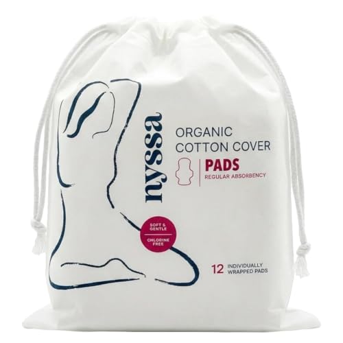 Image of Nyssa Organic Cotton Cover Period Pads, Regular Absorbency - Ultra Thin Menstrual Pads with Wings | Chlorine Free, Fragrance Free (2-Pack)