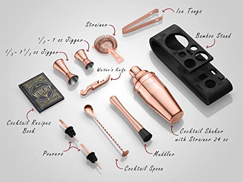 Rocksly Mixology Bartender Kit And Cocktail Shaker Set For Drink Mixing | Mixology Set With 10 Bar Set Tools And Bamboo Stand Makes It The Perfect Home Cocktail Kit | Complete Bartender Kit (Copper) #TOP3