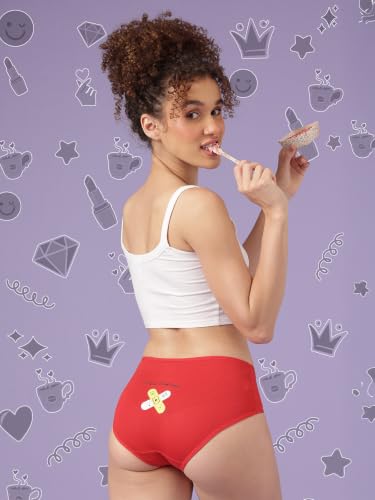 Image of Clovia Chuddy Buddies Cotton Printed Back Hipster Panties for Women Combo -Pack of 3- Multicolor