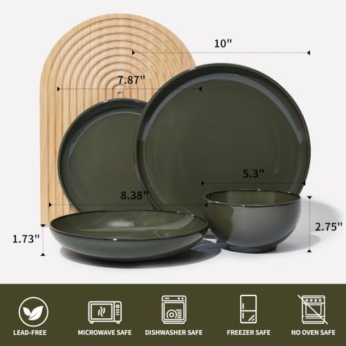 Image of Pokini Stoneware Dinnerware Sets for 4, 16pcs Plates and Bowls Sets Dishes