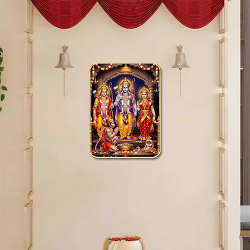 Image of SAF Divine Ram Darbar Wall Art with Table Top Stand & Wall Hanging Hole | Premium MDF Religious Painting for Mandir Living Room Bedroom Office Home Decor Gift