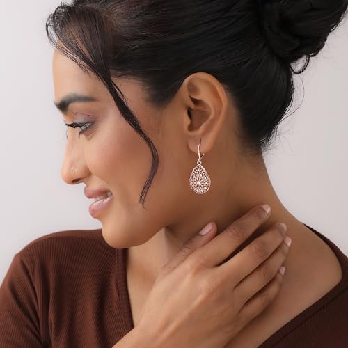 Image of TRUESILVER ACPL 925 Sterling Silver BIS Hallmarked Designer Drop & Dangle Leverback Earrings for Women