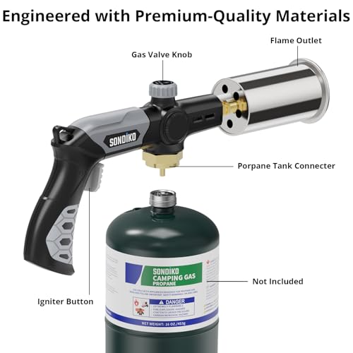 Image of Sondiko Powerful Grill & Cooking Propane Torch L8010, 2 Pack, Sous Vide, Campfire Starter, Adjustable Wood Torch Burner for Searing Steak, BBQ, Welding(Black, Grey) Propane Tank Not Included