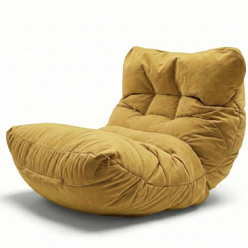 Aiire Puff Salón XXL de Diseño - Sillón Puf con Relleno Incluido para Adulto - Bean Bag Chair Premium para Dormitorio - Funda Desenfundable y Lavable Mostaza