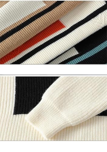 Men's Classic Striped Sweater Loose Fit Winter Warm Pullover Soft Casual Crewneck Knit Sweater 5