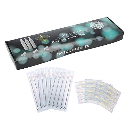 Tattoo Needles, 20PCS Tips + 20PCS Needles, Disposable Tattoo Needles Eyebrow Needles Tattoo Tip Tips Pointed Grips for Permanent Makeup Tattoo Pen Machine(15RL+15RT)