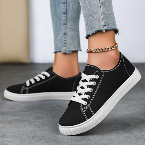 Women's Casual Canvas Sneakers Fashionable Unisex Lace Up Shoes Comfortable Flat Breathable Everyday Wear for3