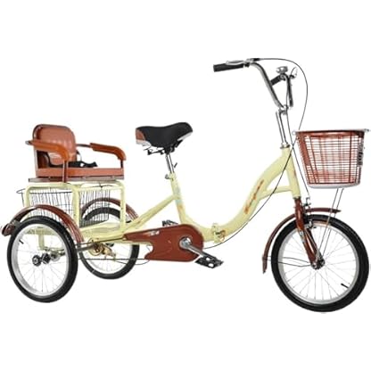 16-Zoll-Dreirad für Erwachsene mit Rücksitz und Einkaufskorb, Single-Speed-Fahrrad für Senioren, Damen und Herren, Radfahren, Treten, 3-Rad-Fahrräder (braun)