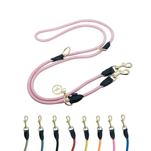 Hundeleine 2m VELVETIER® verstellbar für große, kleine & mittelgroße Hunde | Paracord Führleine | Leicht, elegant und robust mit 2 Karabiner (Rose (Rosa), 2.2 m x 1.1 cm)
