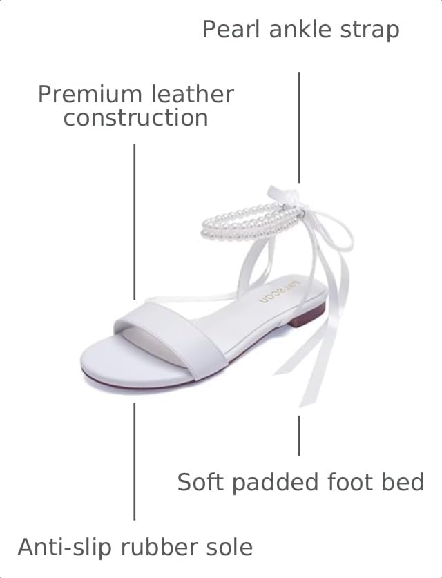 Image of Wedding Shoes for Bride Flat Sandals Open Toe Pearl Bridal Shoes Flat Wedding Sandals