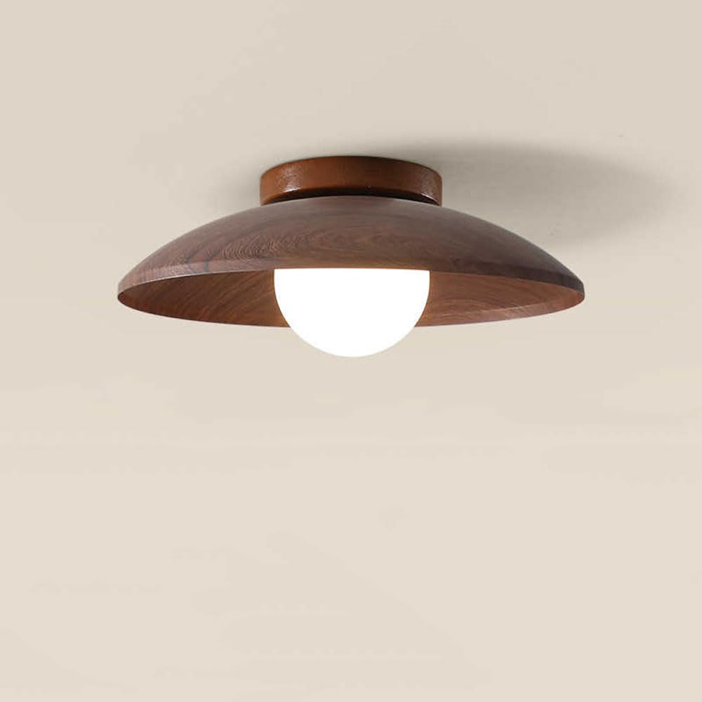 NHPJFDC Modern Minimalist Wood Ceiling Light Fixture, 3 Color Dimmable Dome Flush Mount Lamp with Natural Wood Grain, G9 Lighting for Entryway Hallway Bedroom Decor 30cm(Walnut Color)