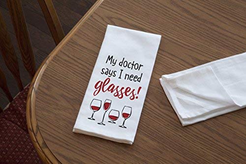 Relatively Funny My Doctor Says I Need Glasses Heavy Weight 100% Cotton Kitchen Towel, One Size, Red/Black/White 28.00" x 18.00"