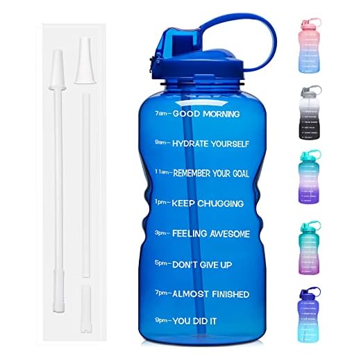Giotto Large 1 Gallon/128oz (When Full) Motivational Water Bottle with Time Marker & Straw, Leakproof Tritan BPA Free, Ensure You Drink Enough Water Daily for Fitness, Gym and Outdoor Sports-Blue