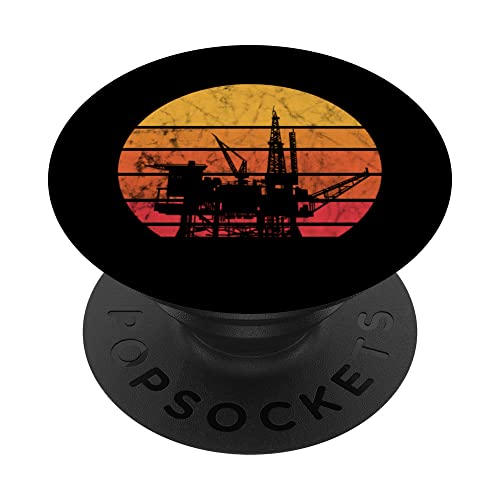 Trabajador del campo petrolífero Retro Vintage Sunset Oil Rig Oildrilling PopSockets PopGrip Intercambiable