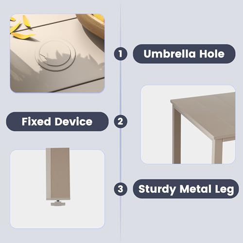 Image of VICLLAX Outdoor Table for 6, Metal Patio Dining Table with Umbrella Hole for Garden Lawn Deck Backyard, Sandshell Tabletop