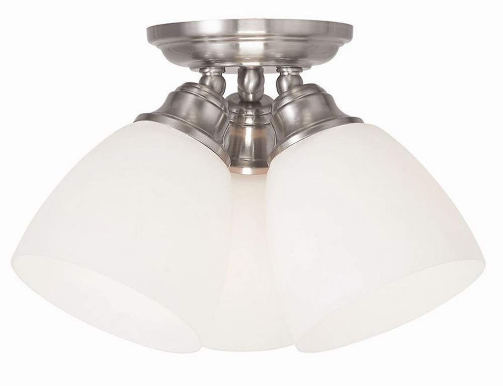 Livex Lighting 13664-91 Somerville 3-Light Ceiling Mount, Brushed Nickel, White