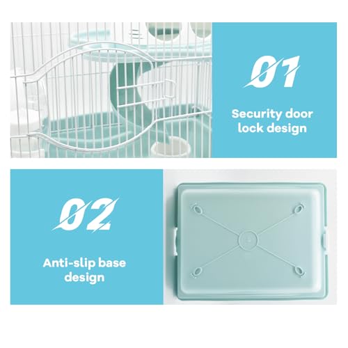 Image of 2-Tier Portable Hamster Cage and Habitats,Travel Metal Mouse Cages with Free Water Bottle,Houses and Exercise Wheel for Any Breed of Hamster and Small Animal (14.6x11.0x11.8inch Light Blue)