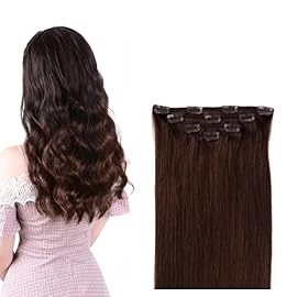 12″ Clip in Hair Extensions Remy Human Hair for Women – Silky Straight Human Hair Clip in Extensions 50grams 4pieces Medium Brown #4 Color