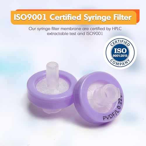 Image of PEKYBIO Syringe Filter PVDF Hydrophilic Filtration 0.22μm Pore Size, 13mm Membrane Diameter for Lab, Pack of 100, Non-Sterilized