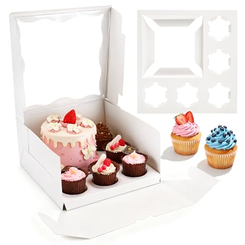 LOKQING 8 Packs Bento Cake Box with Cupcakes, 1+5 Cupcake