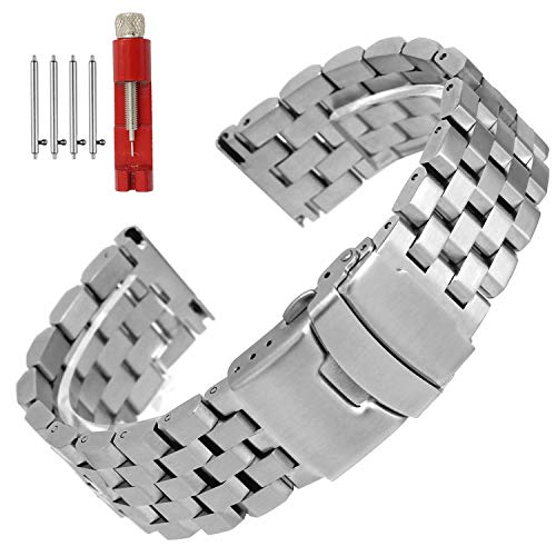 Hstrap Quick Release Solid Stainless Steel Watch Band Bracelet Strap 18mm/20mm/22mm/24mm Double Locking Clasp for Mens Women (20mm, Silver)