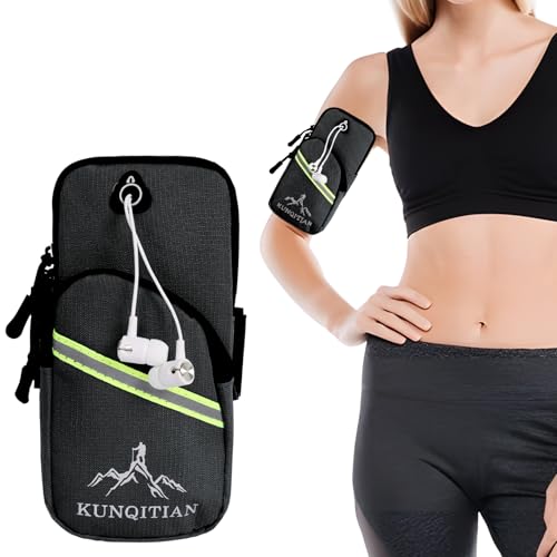 Running Phone Holder Armband Up to 7.0, Mobile Armband Bag for Jogging, Cycling, Gym, Compatible for iPhone, Samsung Galaxy, Huawei Mobile Phones (Black)