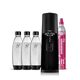 Sodastream - Terra Wassersprudler, Quick Connect Zylindersystem, mit 60L CO2-Zylinder, 3x BPA-freie 1L Flasche, spülmaschinengeeignet, Nachhaltig & reduziert Einwegplastikmüll, schwarz